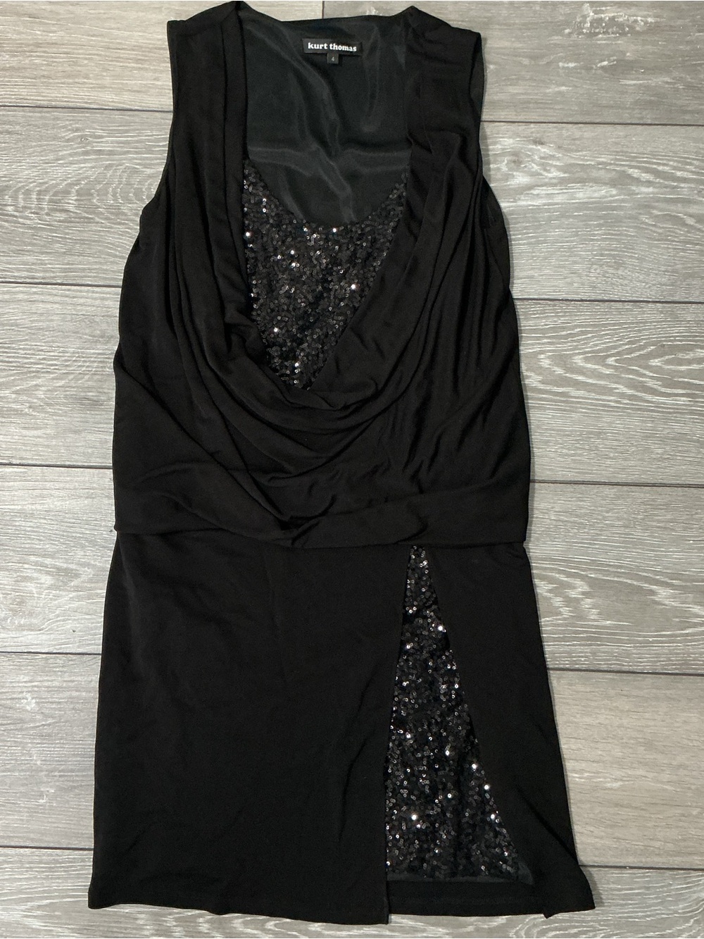 Kurt Thomas Black Sequin Detail Sleeveless Cocktail Dress size 4
